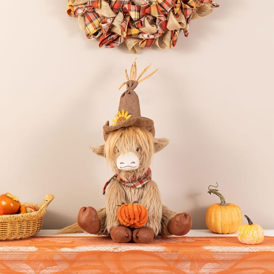 Glitzhome® 17.75" Fall Fabric Highland Cow Shelf Sitter